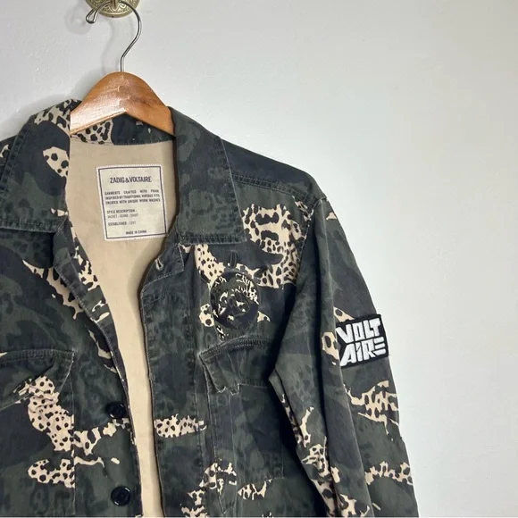 Zadig & Voltaire Kansas Camo Leo Animal Print Utility Jacket Size XS/S Oversized - Picture 11 of 15